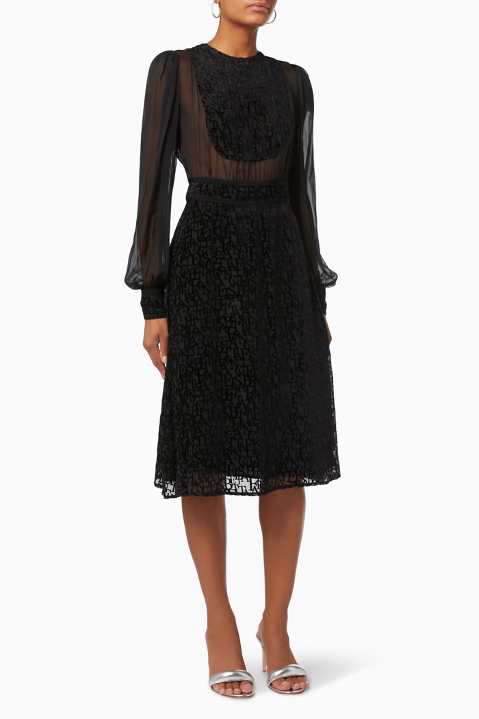 

Midi Dress in Logo Lettering Devoré, Black