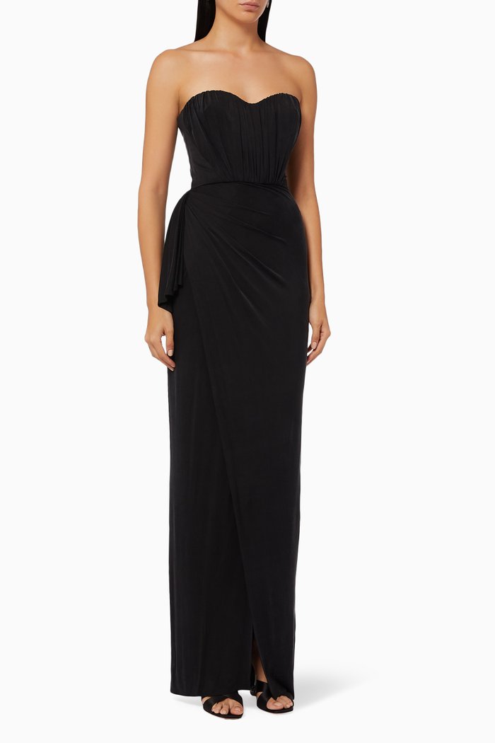 

Sweetheart Neckline Gown in Cupro Jersey, Black