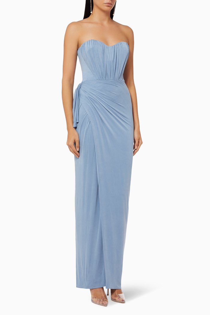 

Sweetheart Neckline Gown in Cupro Jersey, Blue