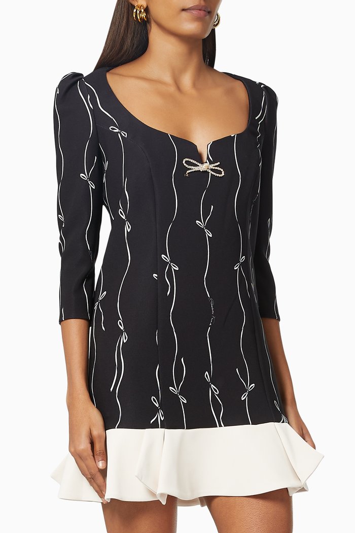 

Mini Dress in Bow Textured Fabric, Black