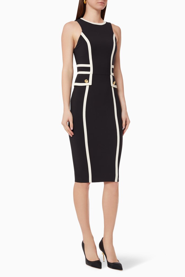 

Sleeveless Midi Dress in Bi-elastic Fabric, Black