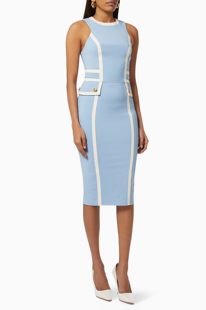 

Sleeveless Midi Dress in Bi-elastic Fabric, Blue