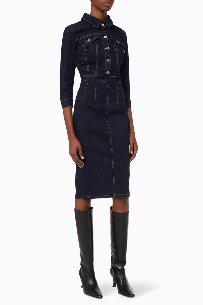 

Sheath Dress in Stretch Denim, Blue