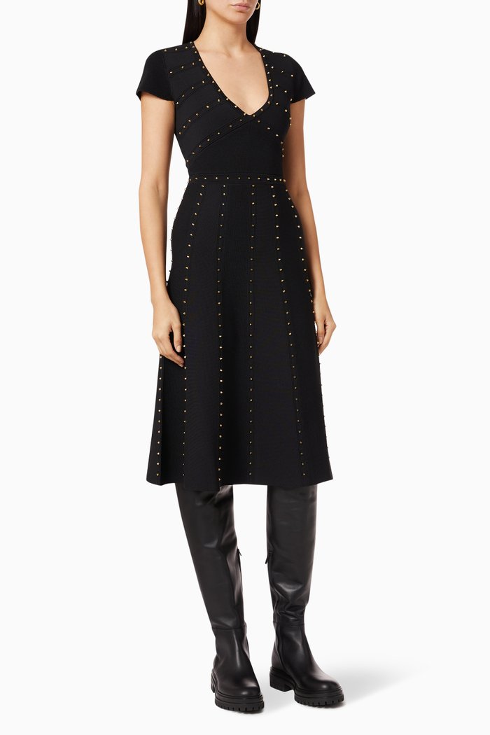 

Studded Dress in Viscose Knit, Black