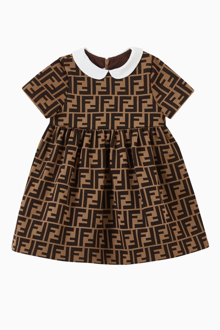 

Contrast Collar Dress in FF Jacquard, Brown