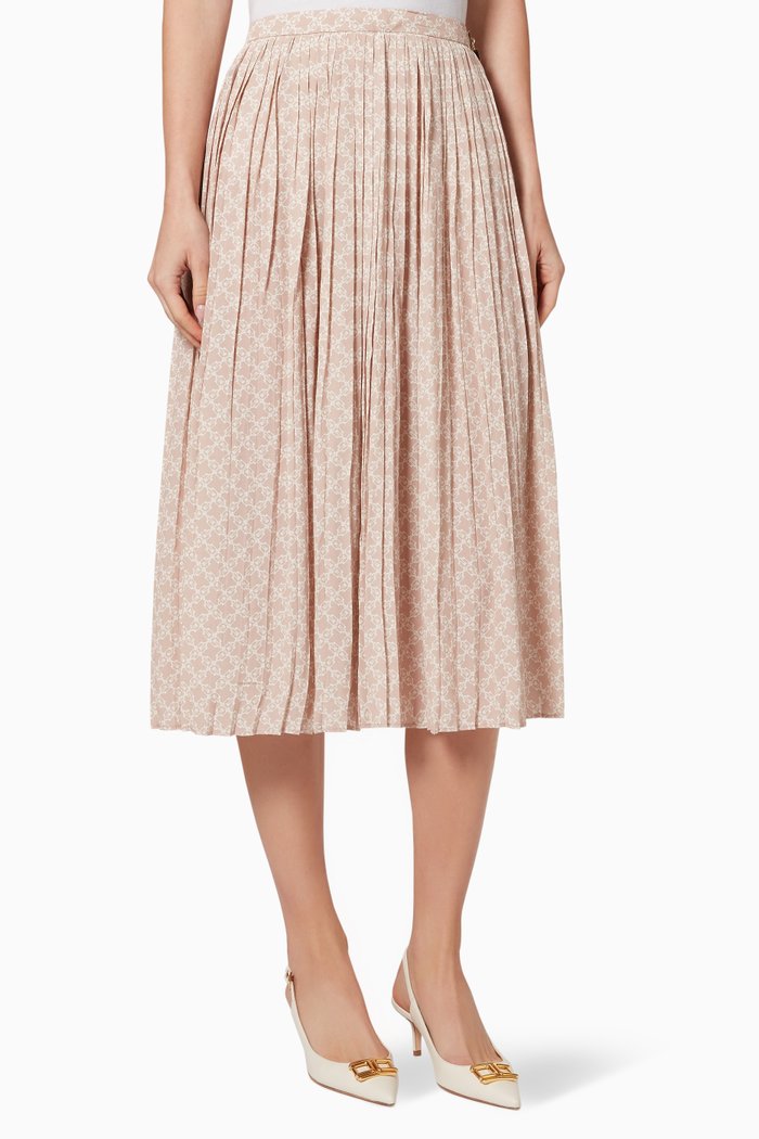 

Pleated Skirt in Micro Padlock Viscose Georgette, Pink