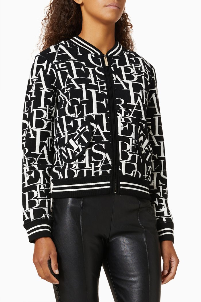 

Bomber Jacket in Lettering Viscose Jacquard, Black