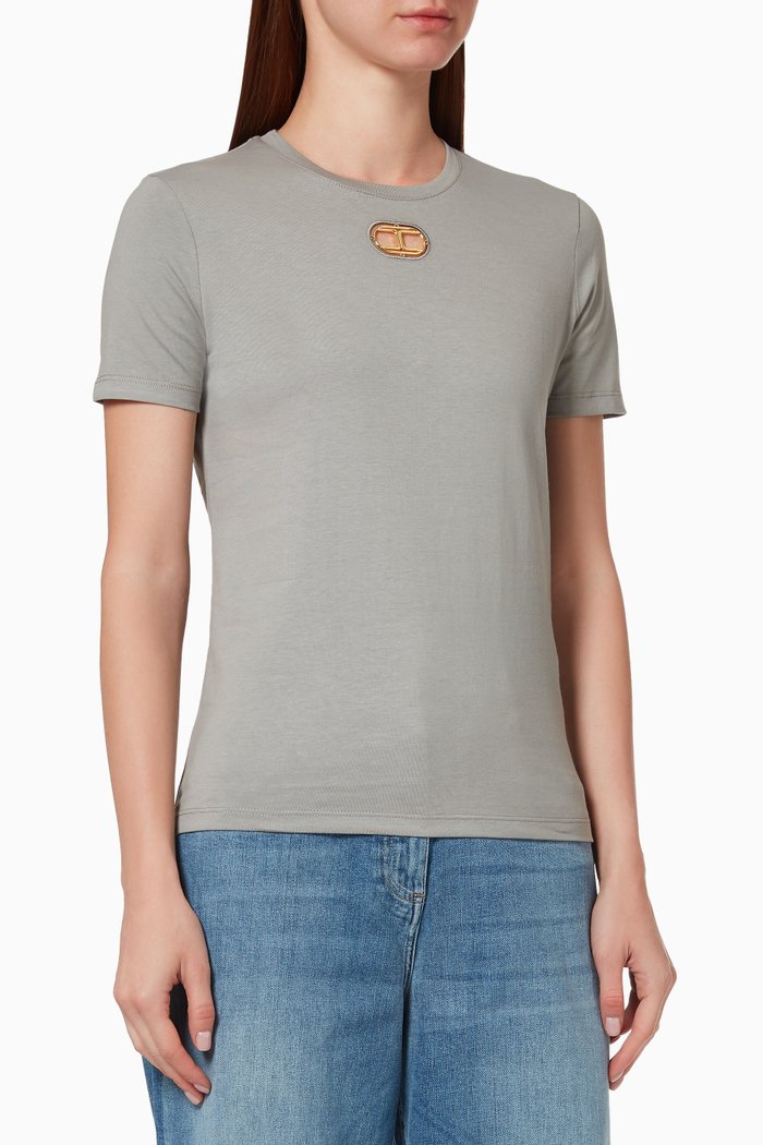 T-shirt with Double C Cut-out in Cotton, Grey