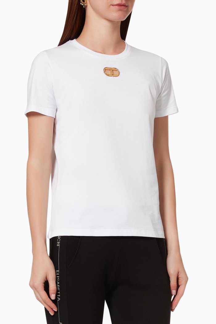 

T-shirt with Double C Cut-out in Cotton, White