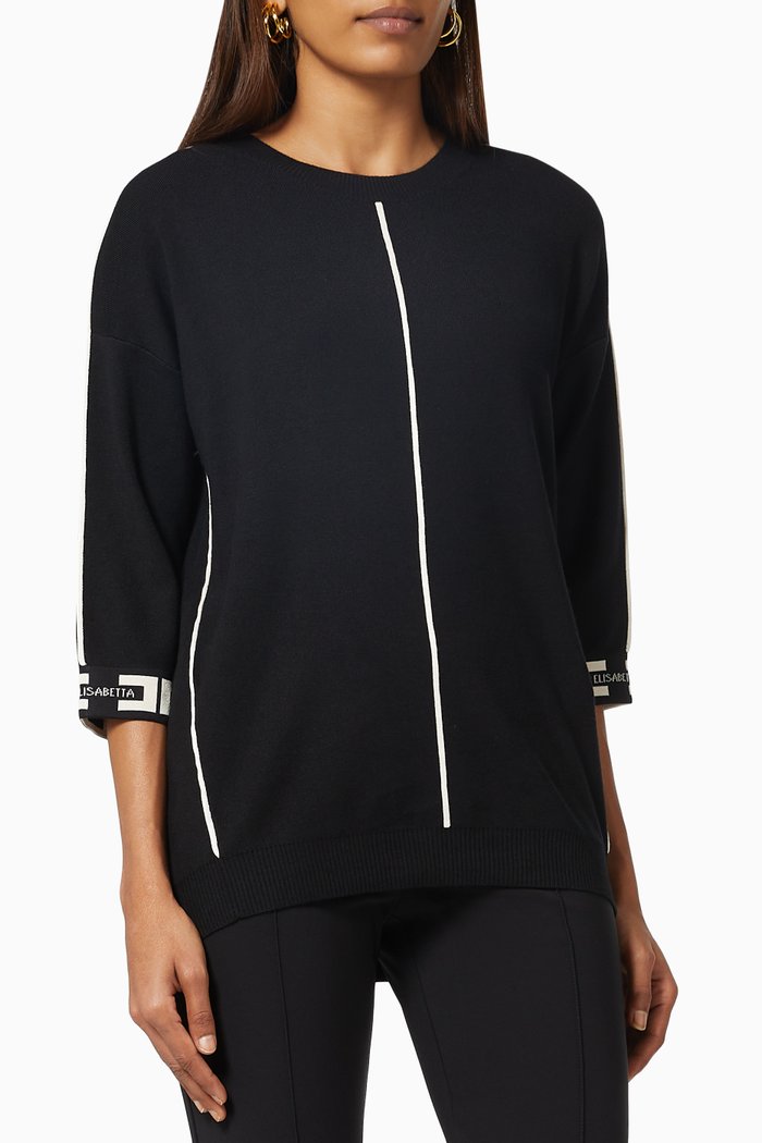

Top with Logo Intarsia in Viscose Knit, Black