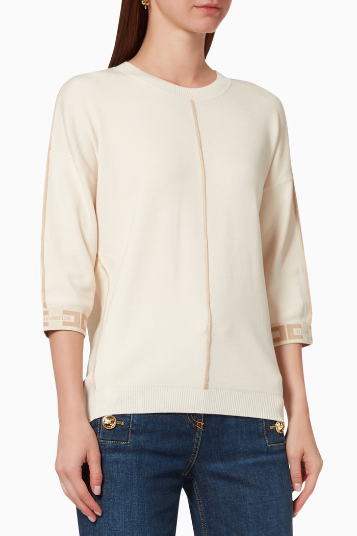 

Top with Logo Intarsia in Viscose Knit, White