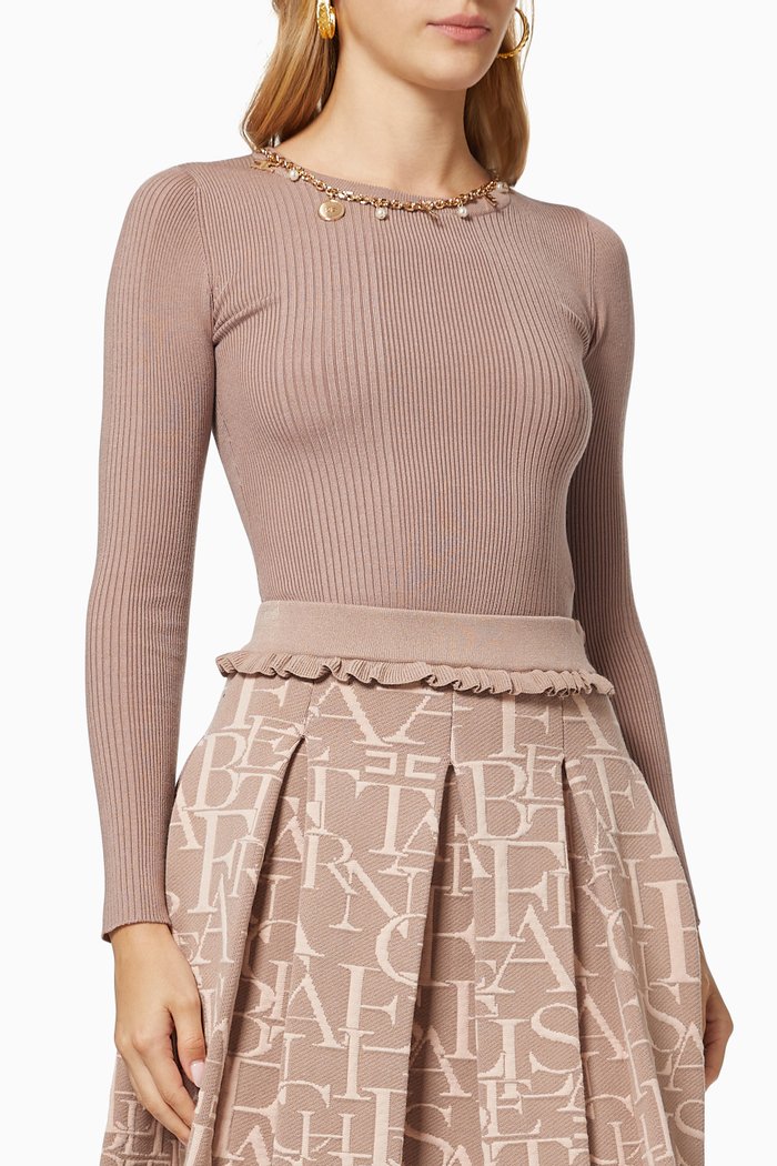 

Crewneck Top in Lyocell Silk Narrow-rib Knit, Pink