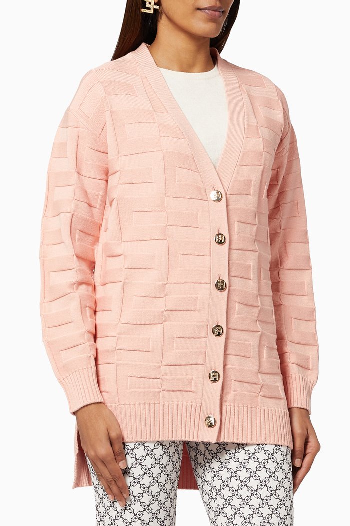 Cardigan in Logo Viscose Knit, Pink