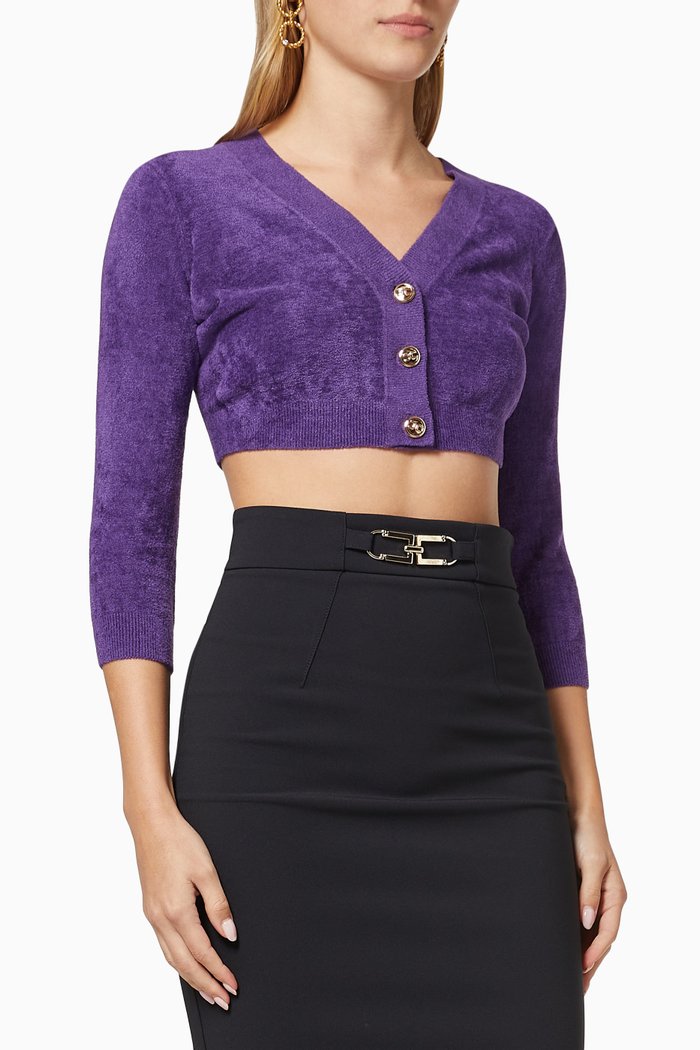 

Cropped Cardigan in Chenille, Purple