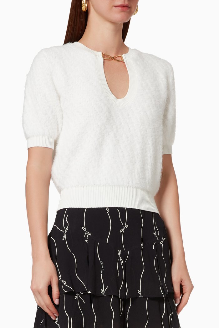 Top with Horse Stirrup in Knit, White