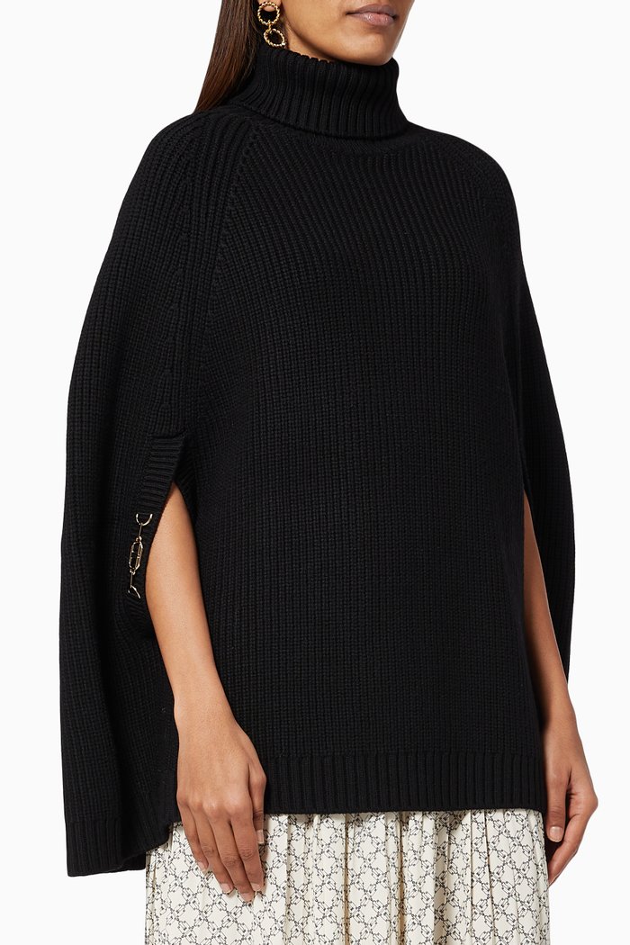 

Turtleneck Cape in Wool Rib-knit, Black