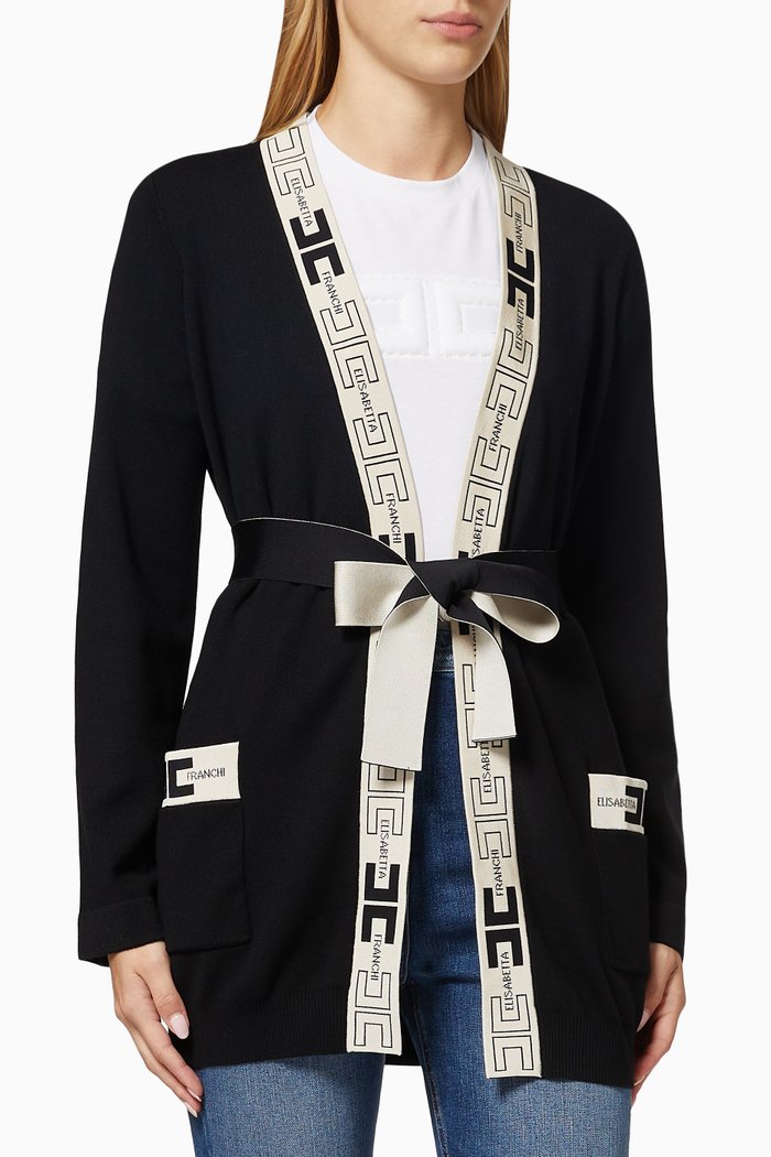 

Jacquard Logo Cardigan in Viscose Knit, Black