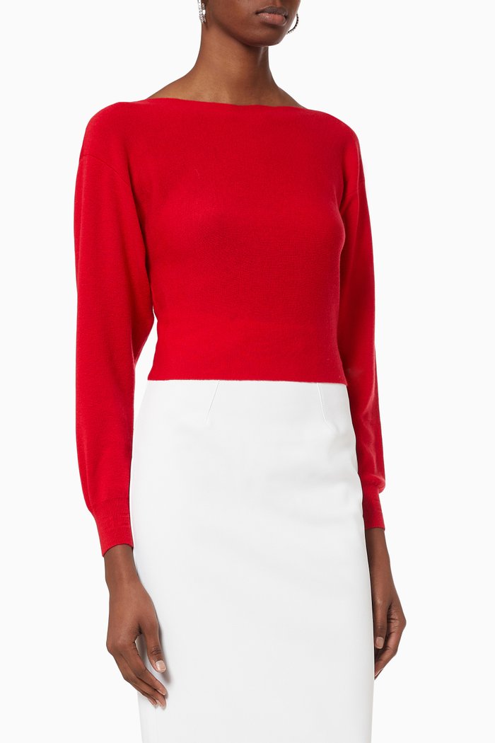 

Crossover Back Sweater in Wool Cashmere Rib Knit, Red