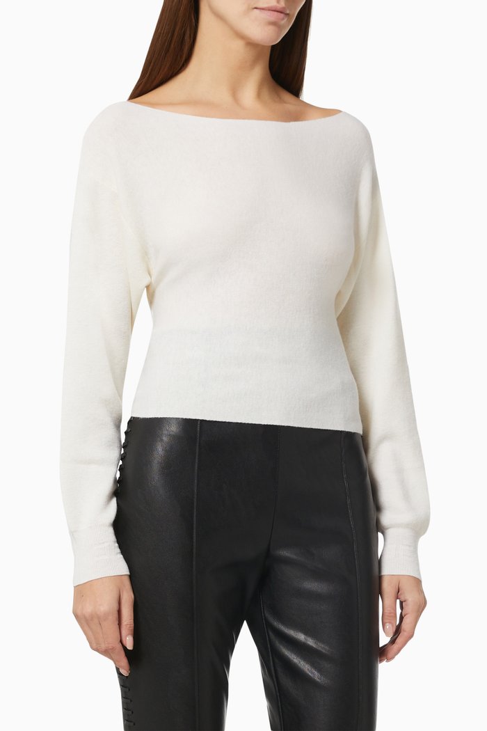 

Crossover Back Sweater in Wool Cashmere Rib Knit, White