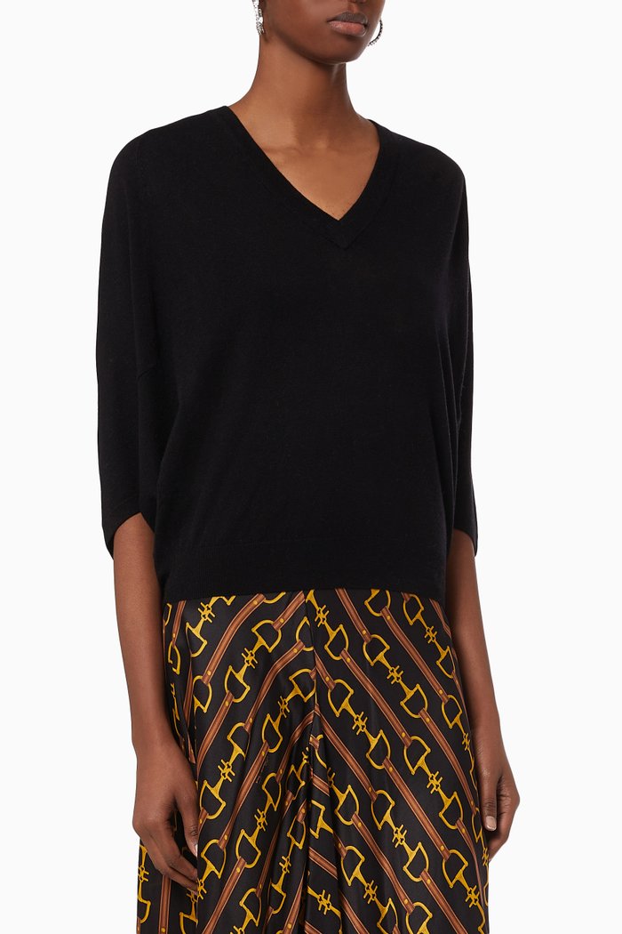 

Batwing Sleeve Sweater in Wool Cashmere Knit, Black