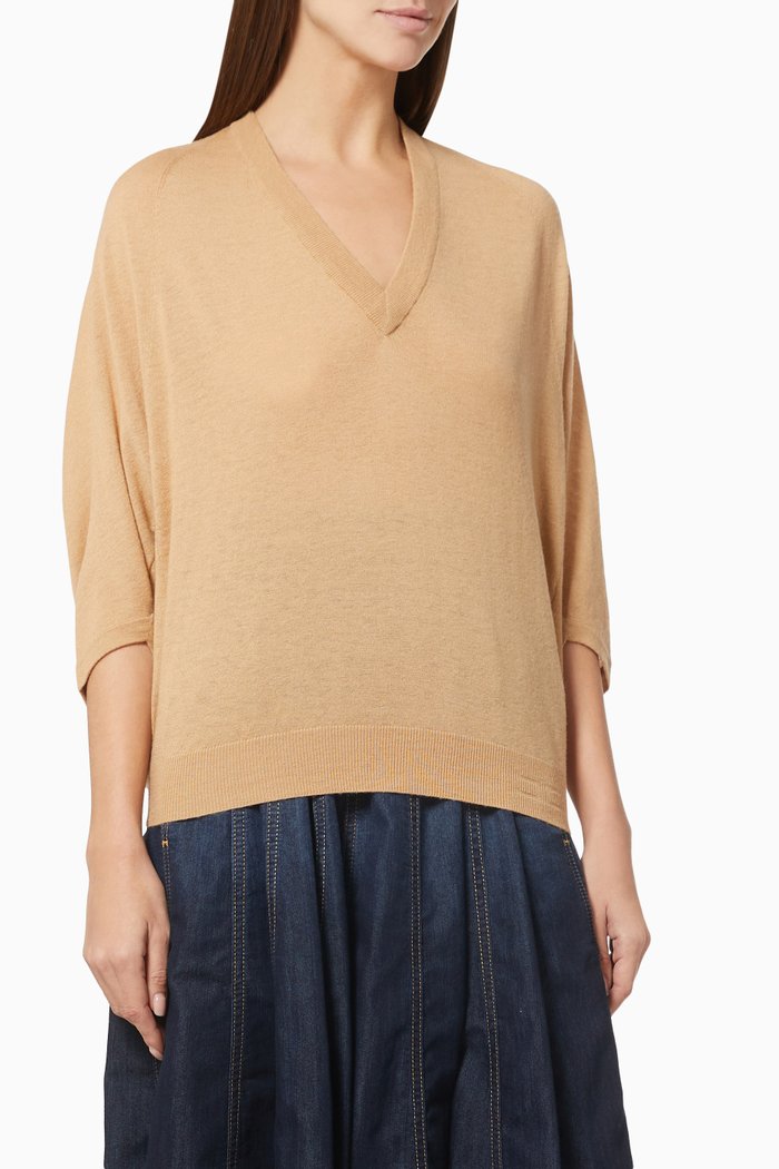 

Batwing Sleeve Sweater in Wool Cashmere Knit, Brown
