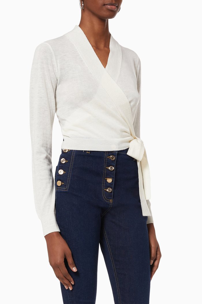 

Wrap-over Sweater in Wool Cashmere Knit, White
