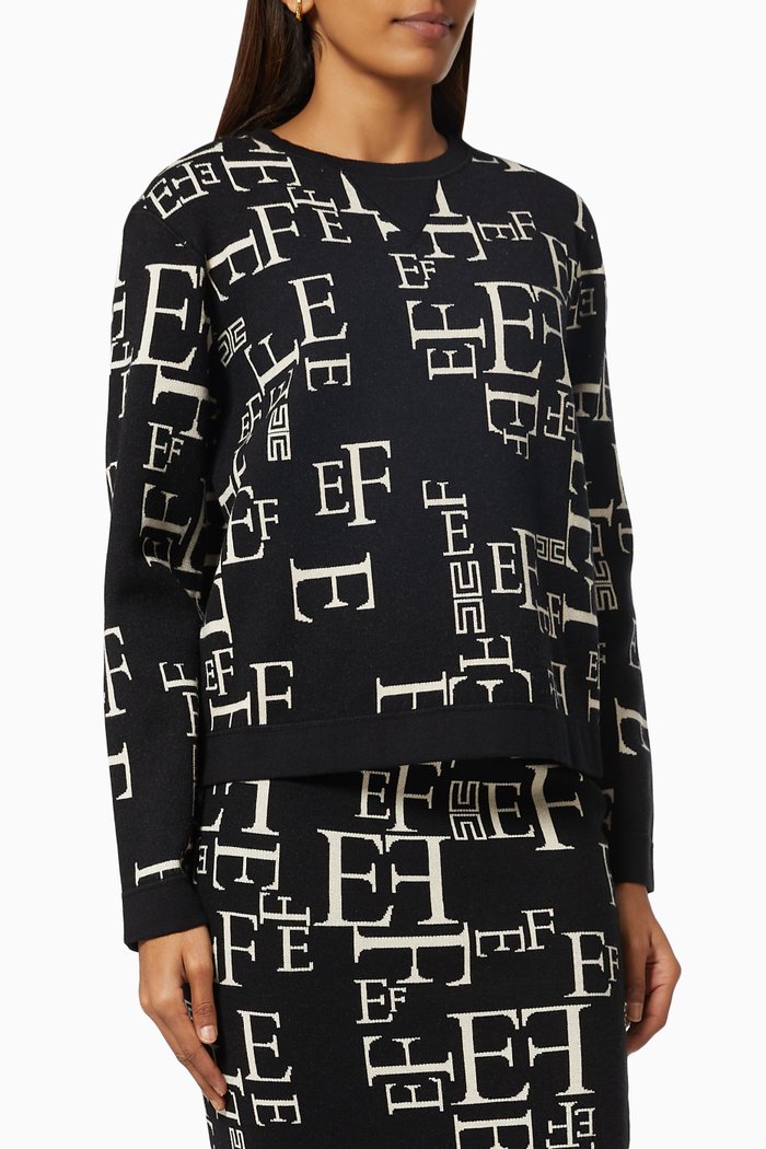 

Top in Logo Lettering Jacquard Knit, Black