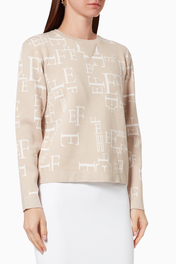

Sweatshirt in Logo Lettering Jacquard Knit, Neutral