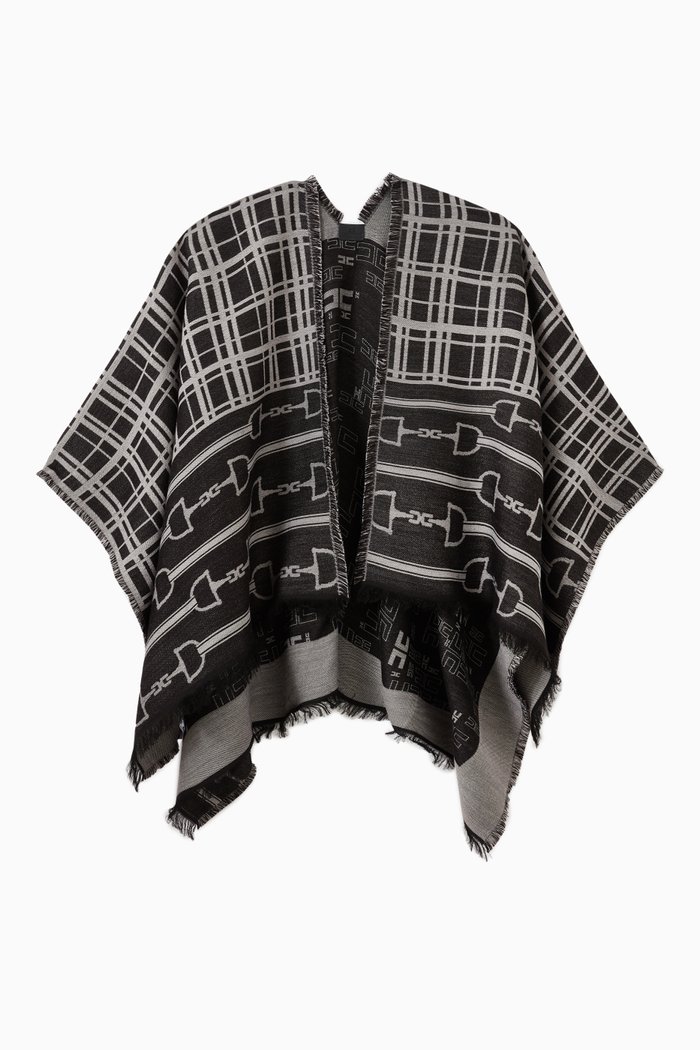 

Cape in Tartan & Horse Stirrup Jacquard, Black