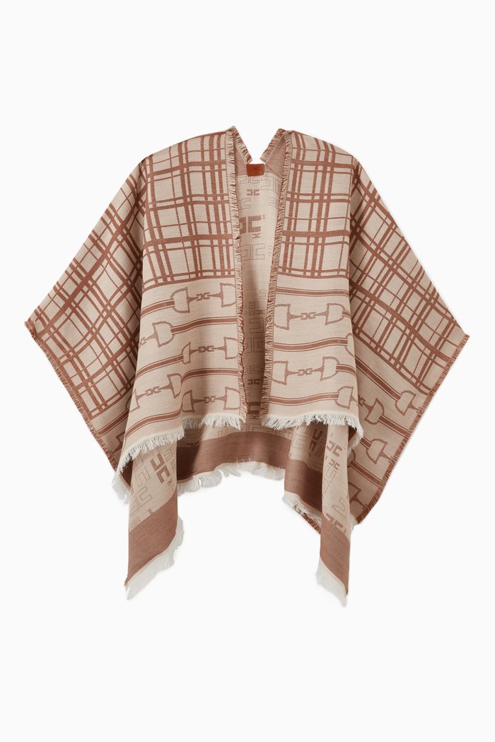 

Cape in Tartan & Horse Stirrup Jacquard, Brown