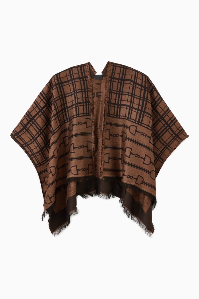Cape in Tartan & Horse Stirrup Jacquard, Orange
