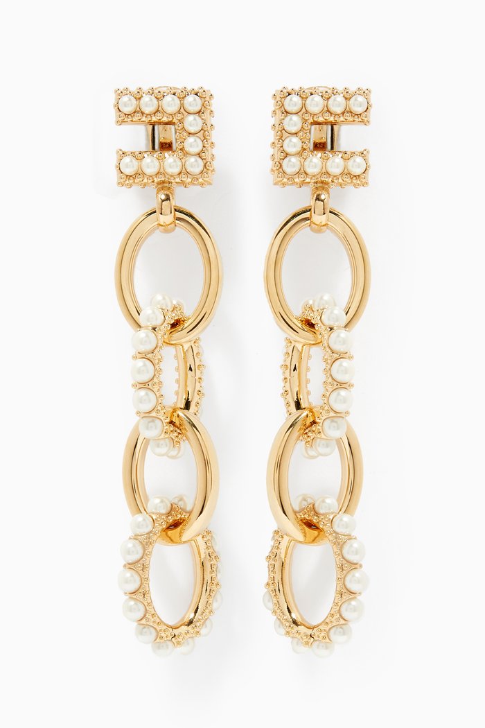 

Double C Earrings with Pearls, Gold