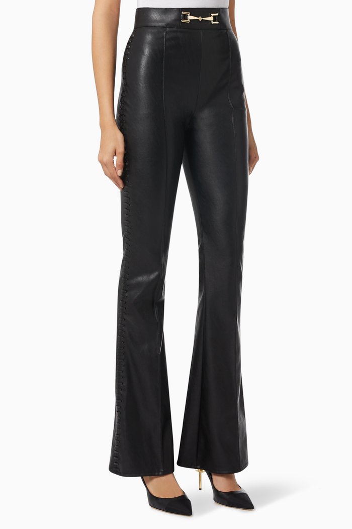 

Bell-bottom Pants in Faux Leather, Black