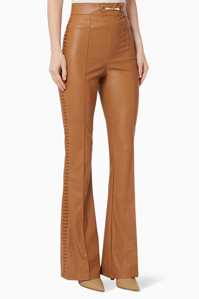 

Bell-bottom Pants in Faux Leather, Brown