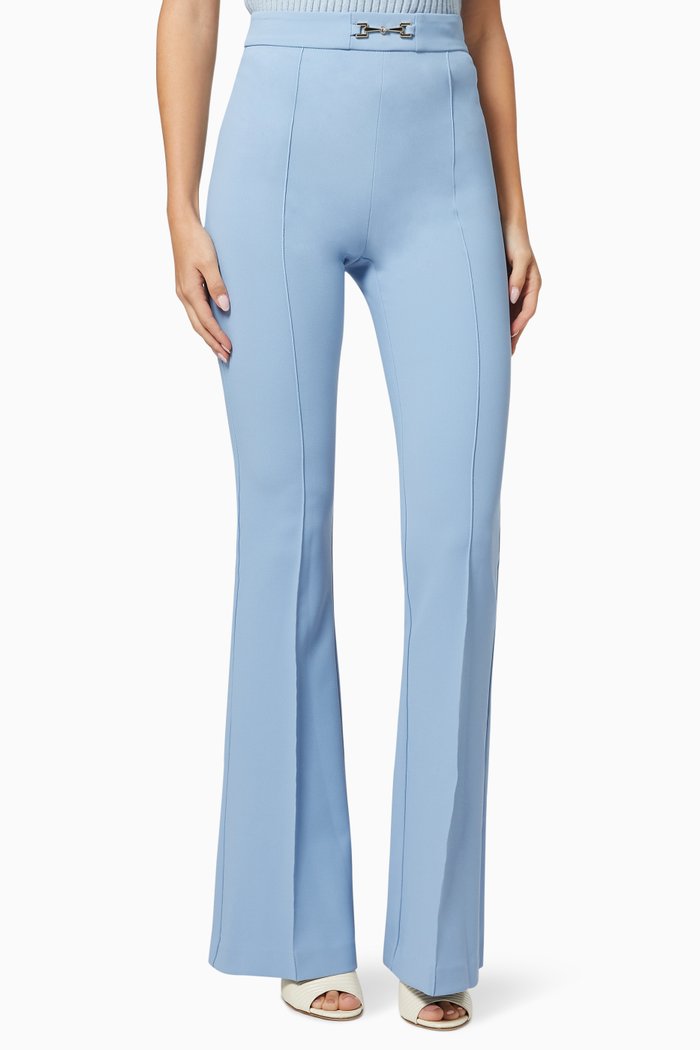 

Horsebit Bell-bottom Pants in Crêpe, Blue