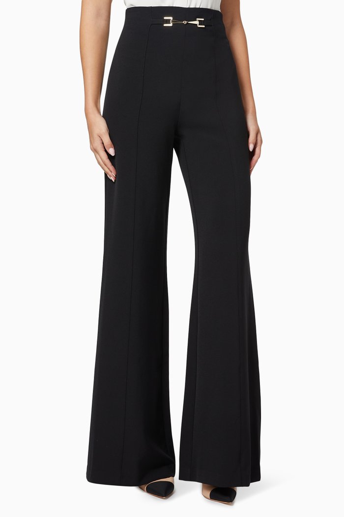 

High-waisted Flared Pants in Crêpe, Black
