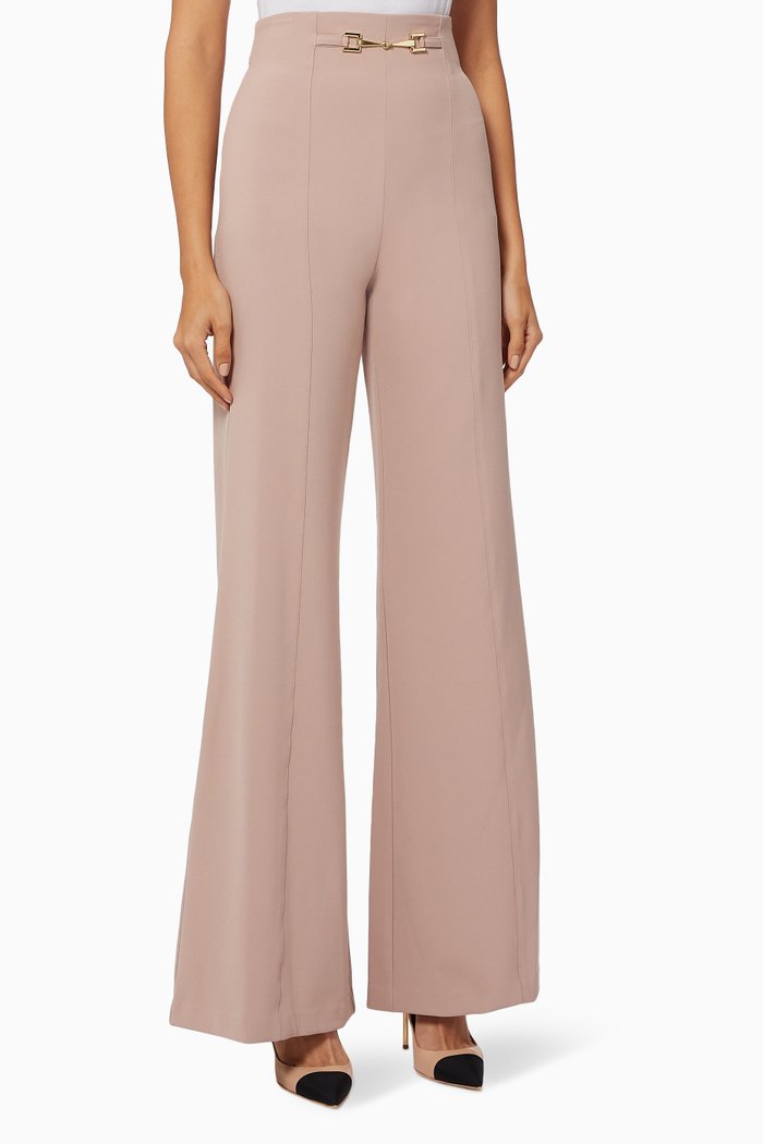 

High-waisted Flared Pants in Crêpe, Pink