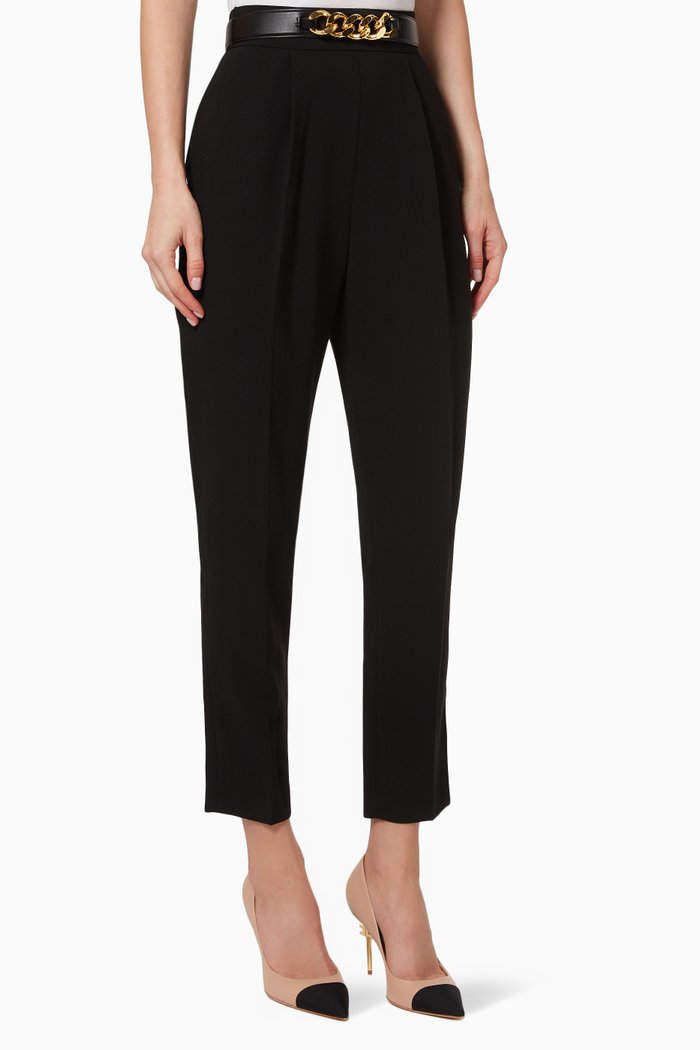 

Cigarette Pants with Belt in Crêpe, Black