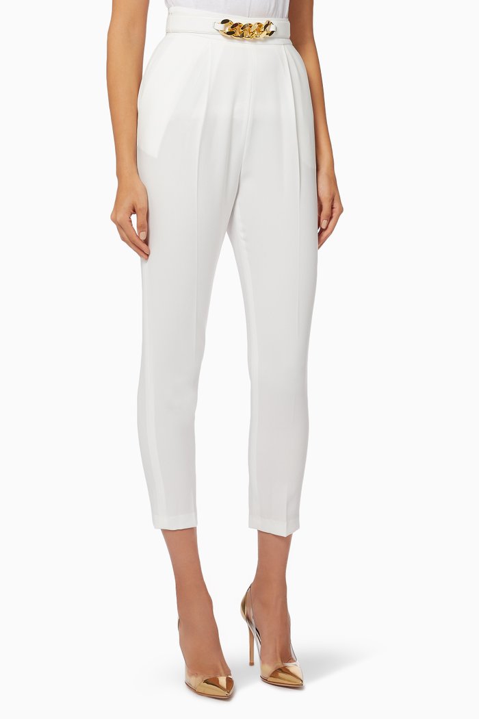 

Cigarette Pants with Belt in Crêpe, White