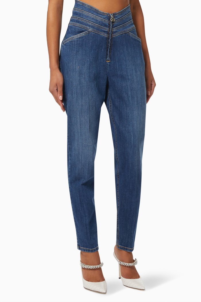 

High-waist Jeans in Stretch Denim, Blue