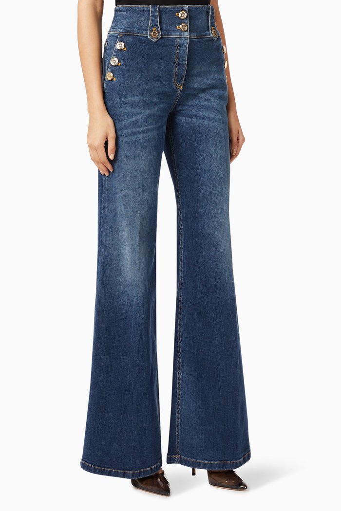 

High-waist Jeans in Cotton Denim, Blue