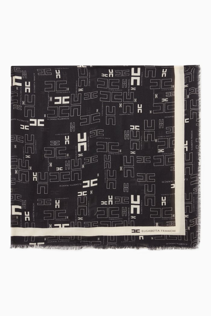 

Scarf in Logo Jacquard Wool Cashmere Silk, Black