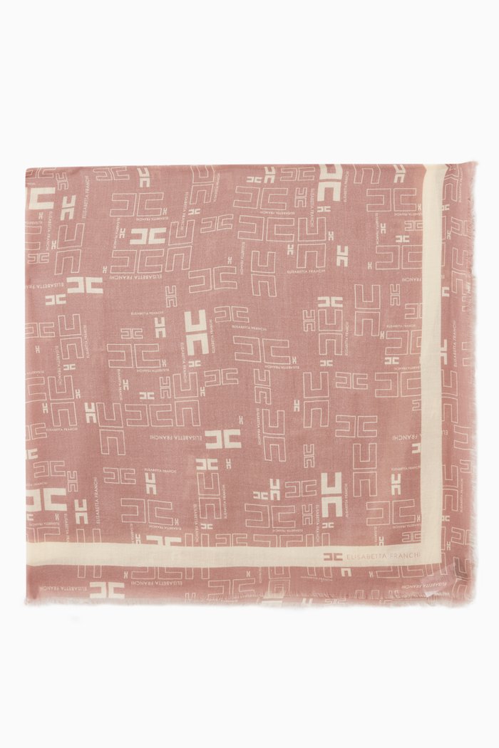 

Scarf in Logo Jacquard Wool Cashmere Silk, Pink