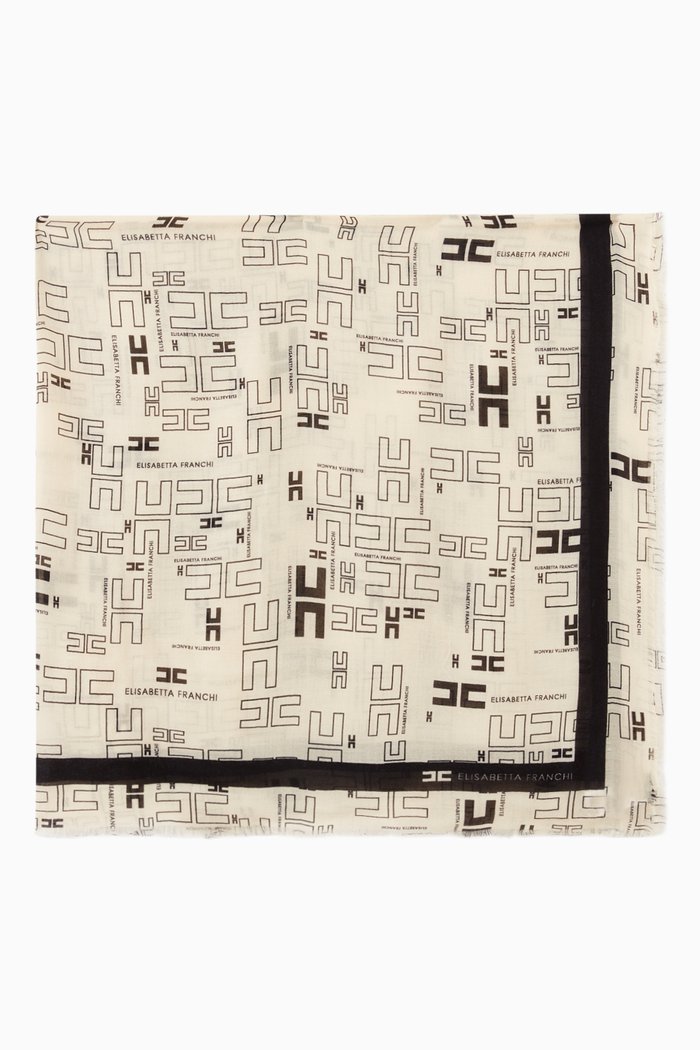 

Scarf in Logo Jacquard Wool Cashmere Silk, White