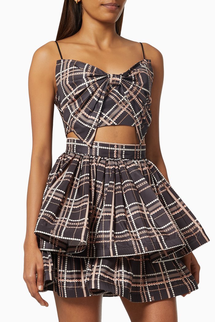 

Bow Crop Top in Chain Check Ottoman Knit, Black