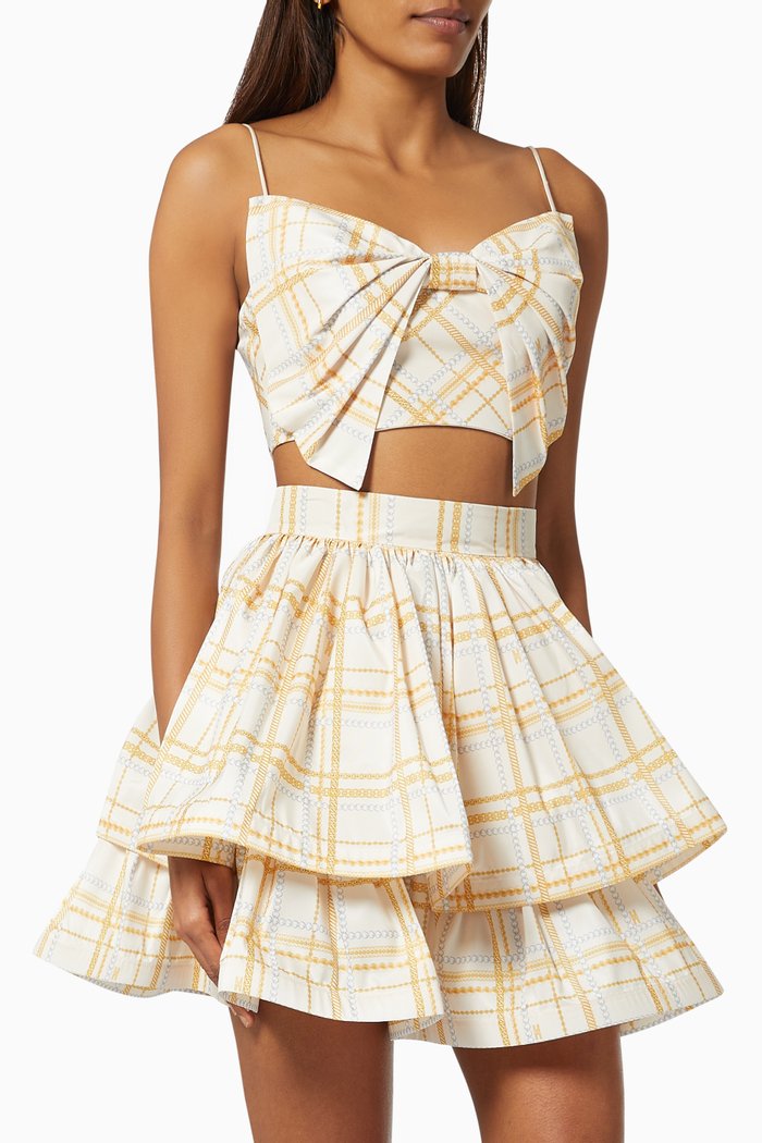 

Bow Crop Top in Chain Check Ottoman Knit, White