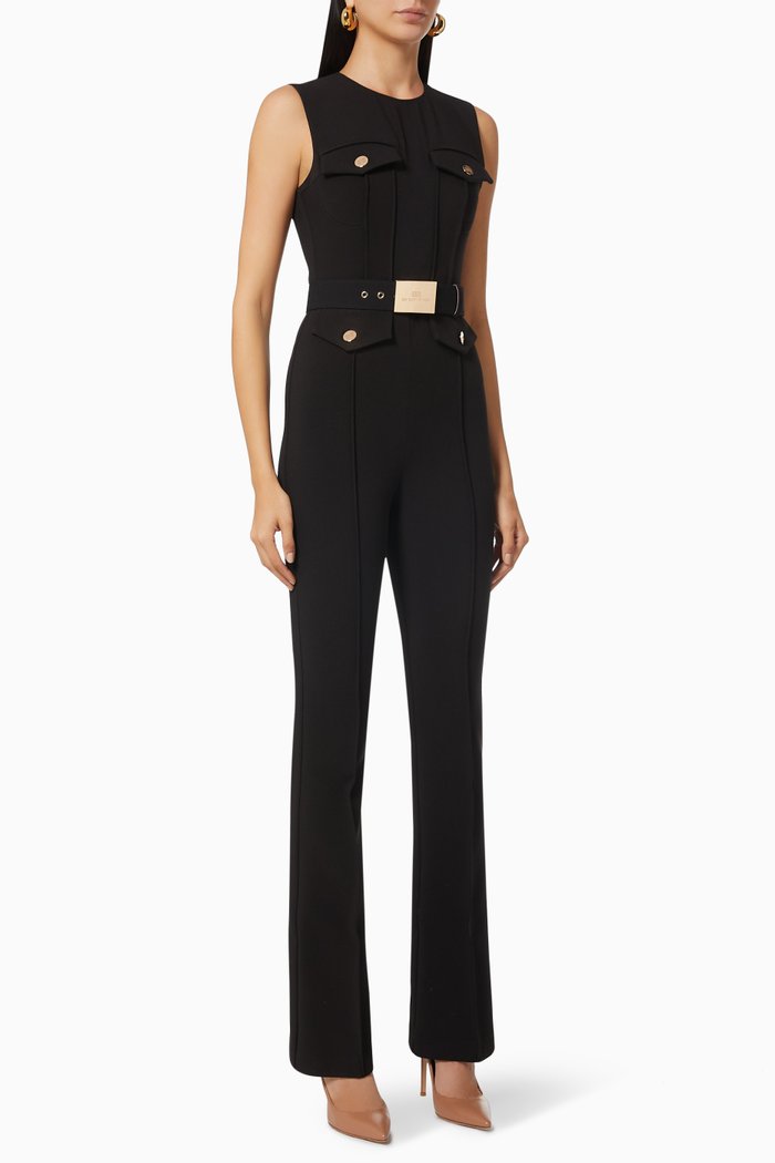 

Sleeveless Jumpsuit in Stretch Crêpe, Black