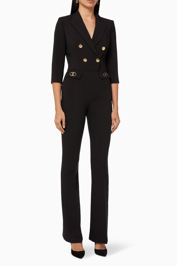 

Double-breasted Jumpsuit in Crêpe, Black