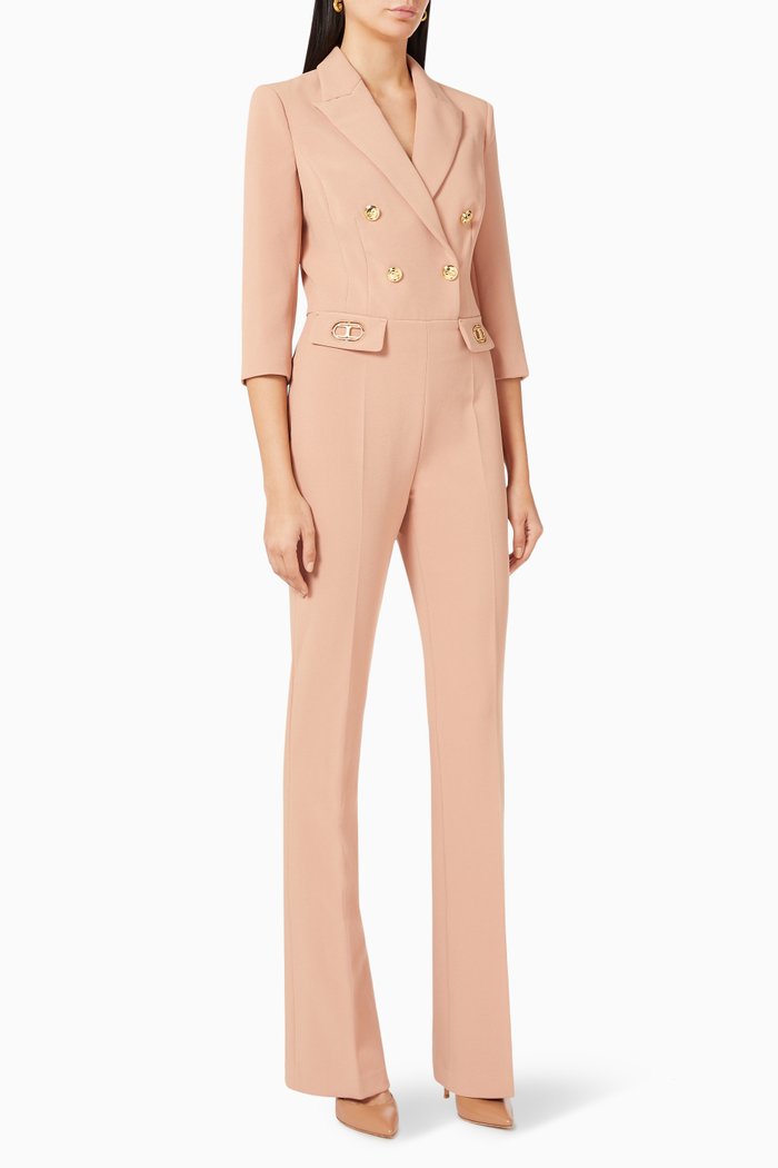 

Double-breasted Jumpsuit in Crêpe, Pink