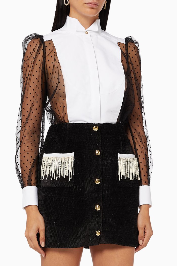 

Mini Dress in Plumetis Lace & Tweed, Black